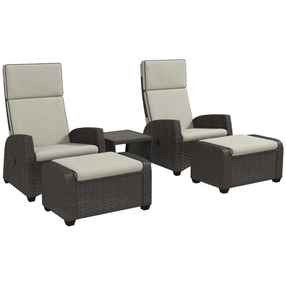 Outsunny 5-Piece Rattan Patio Reclining Chair Set with Footstools