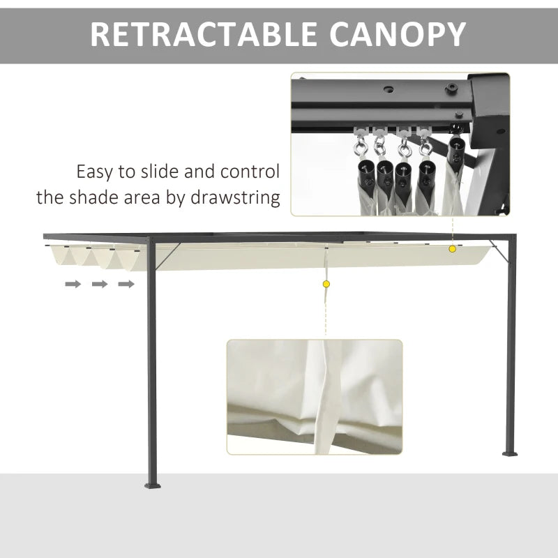 Outsunny 4 x 3(m) Outdoor Pergola Retractable Canopy Wall Mounted