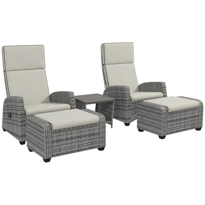 Outsunny 5-Piece Rattan Patio Reclining Chair Set with Footstools