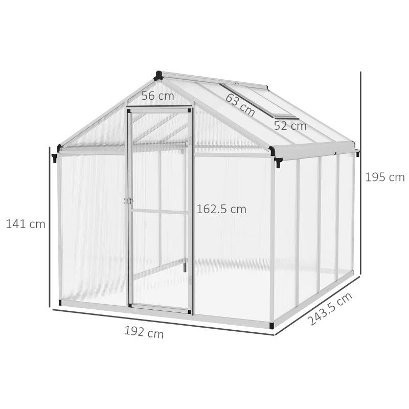 Outsunny 8 x 6ft Aluminium Frame Greenhouse, with Foundation