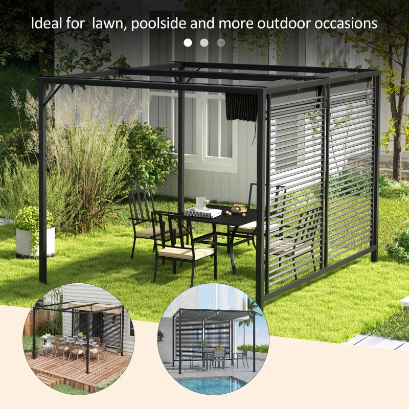 Outsunny 3 x 2.8m Metal Pergola, with Retractable Fabric Roof