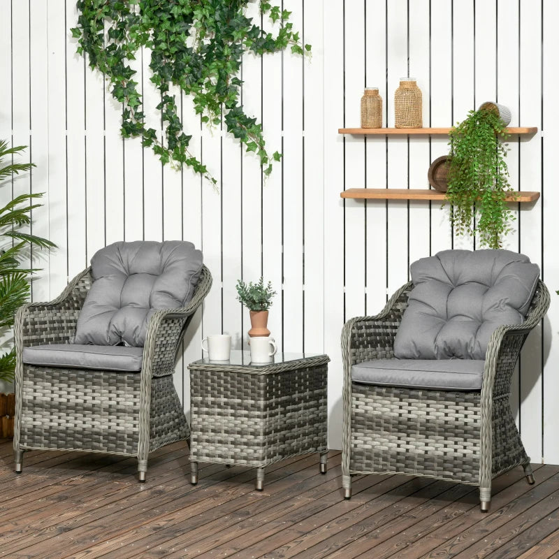 Outsunny 3 PCS Rattan Seating Set | 2 Armchairs & Table