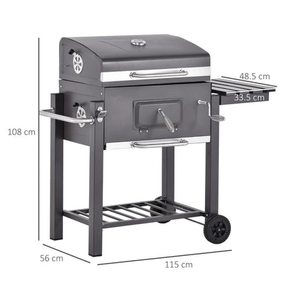 Outsunny Charcoal Grill BBQ Trolley with Adjustable Charcoal Grate