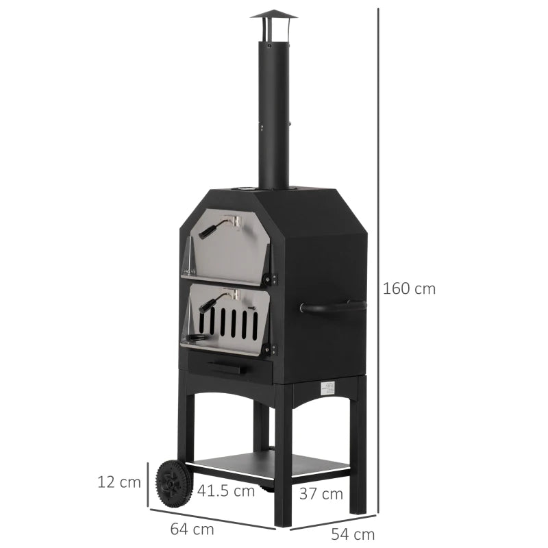 Outsunny Outdoor Garden Pizza Oven Charcoal BBQ Grill 3-Tier Freestanding