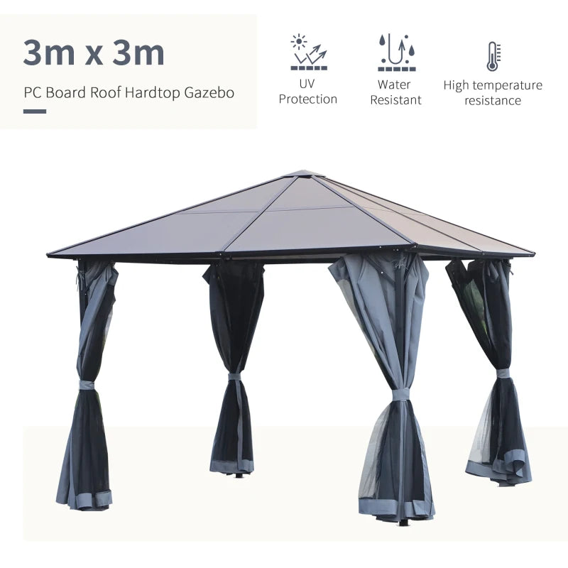 Outsunny 3m x 3m Hardtop Metal Frame Mesh Draped Gazebo Black