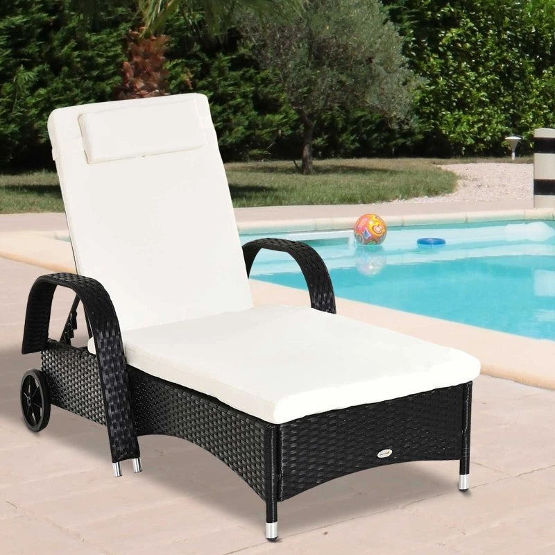 Outsunny Garden Rattan Furniture Single Sun Lounger Recliner Bed