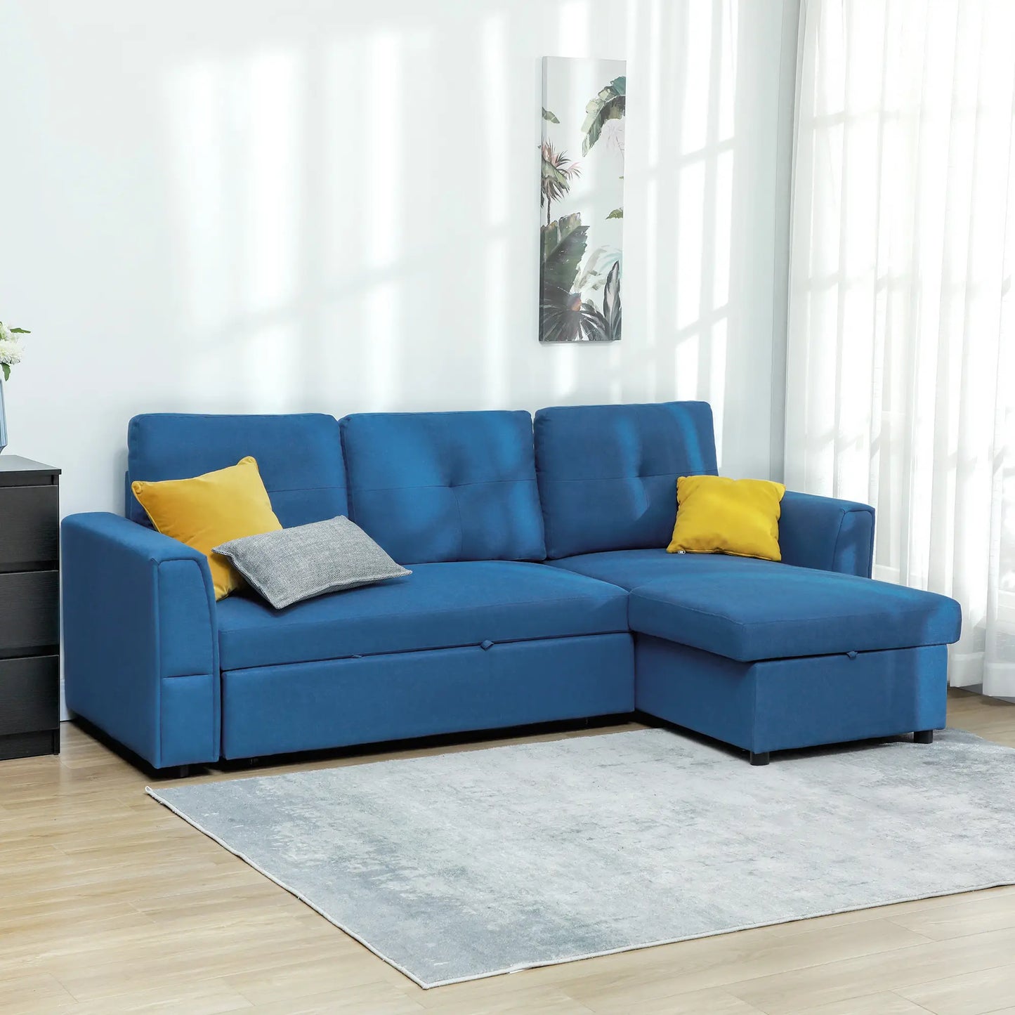 HOMCOM 3 Seater Sofa Bed, L-Shaped Corner Sofa