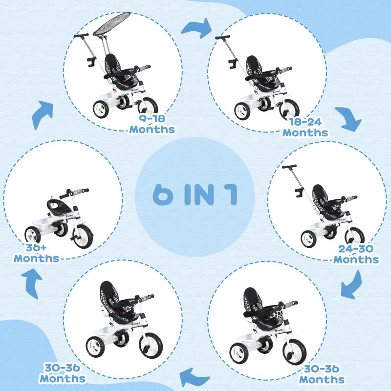 HOMCOM 6 in 1 Tricycle for Kids with 5-point harness straps