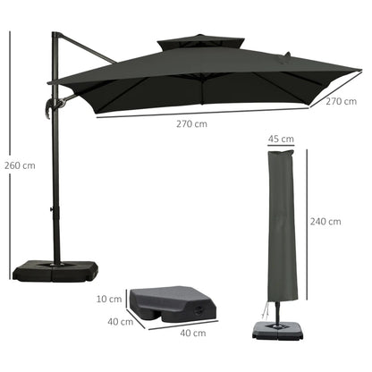 Outsunny Cantilever Parasol 360 Degree, Weighted Base and Cover Included