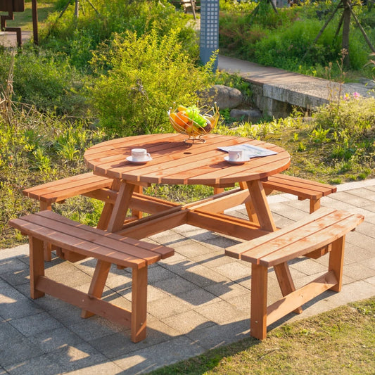 Outsunny 8-Seater Wooden Picnic Set-Fir Wood