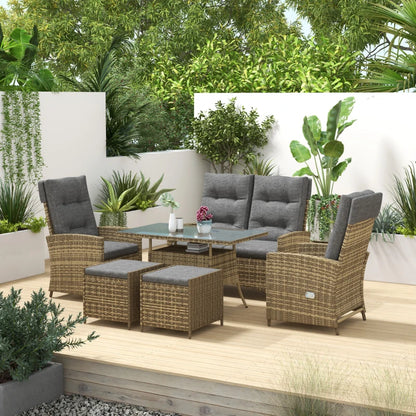 Outsunny Six-Piece Rattan Garden Set, with Reclining Chairs