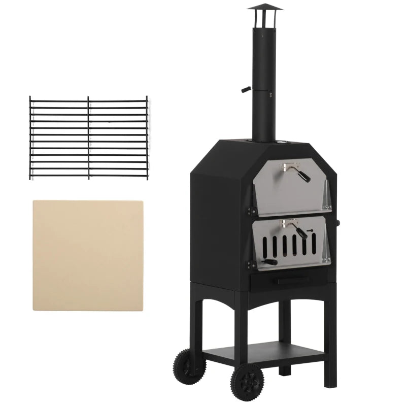 Outsunny Outdoor Garden Pizza Oven Charcoal BBQ Grill 3-Tier Freestanding