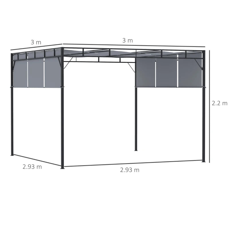 Outsunny 3 x 3(m) Steel Pergola Gazebo with Retractable Roof