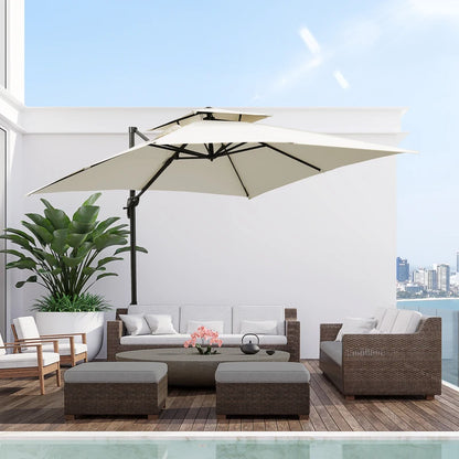 Outsunny Steel Frame Outdoor Roma Cantilever Umbrella, Weighted Base and Cover Included