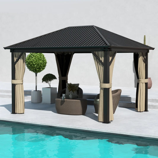 Outsunny 3.6 x 3m Aluminium Frame Hardtop Gazebo, with Accessories