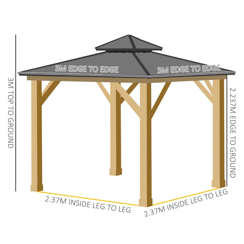 Outsunny 3x(3)M Outdoor Hardtop Gazebo Canopy with 2-Tier Roof and Solid Wood Frame