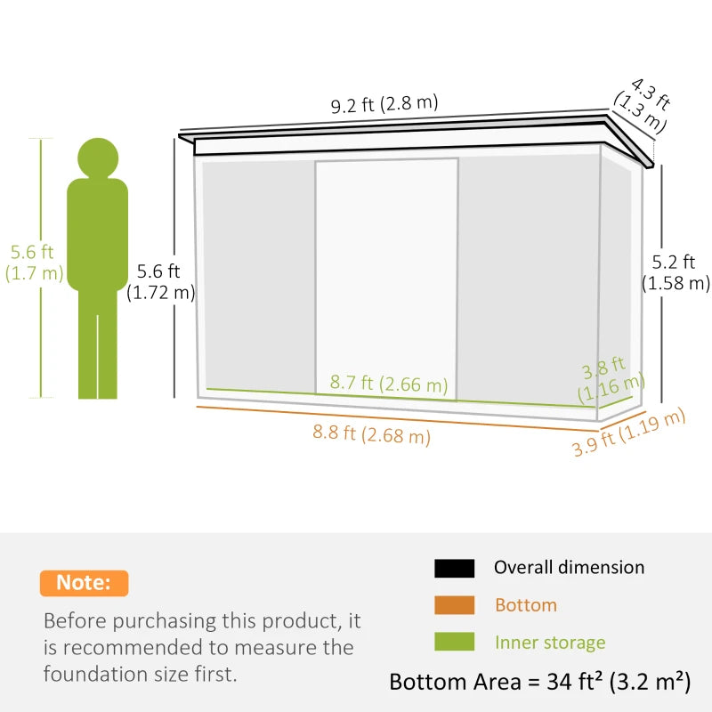 Outsunny 9ft x 4ft Metal Garden Shed