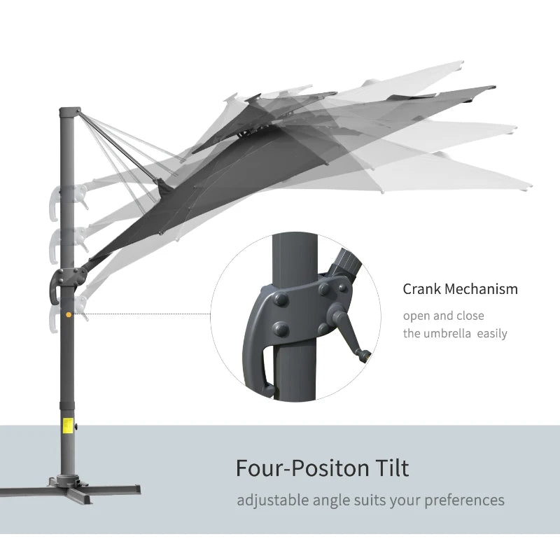 Outsunny 3m Cantilever Parasol w/ Solar Lights Power Bank Base 360°