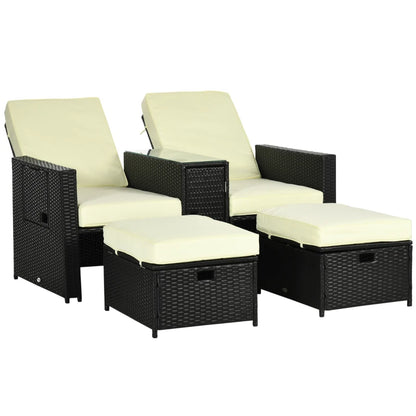 Outsunny 5PC PE Rattan Sun Lounger