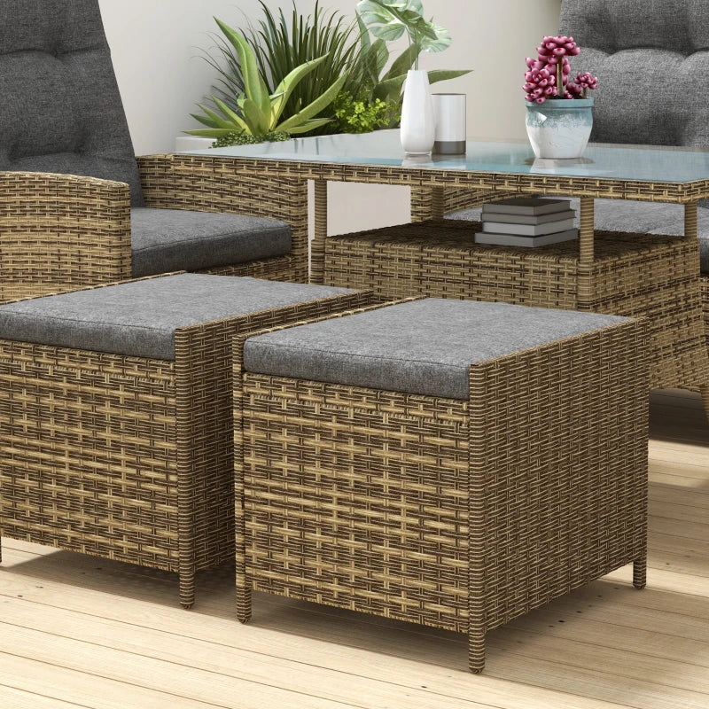 Outsunny Six-Piece Rattan Garden Set, with Reclining Chairs