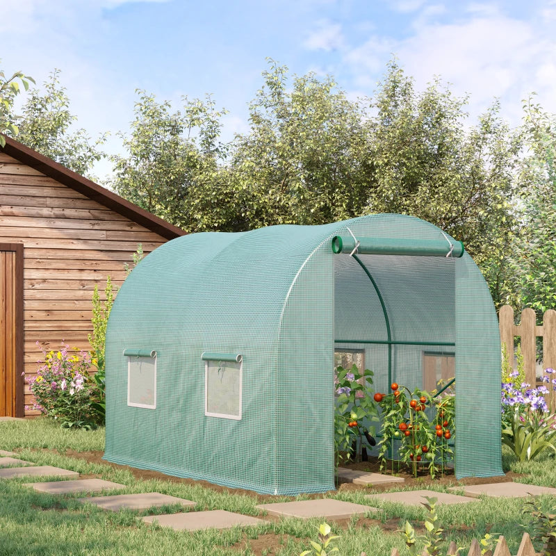 Outsunny Reinforced Walk in Polytunnel Greenhouse with Roll Up Door