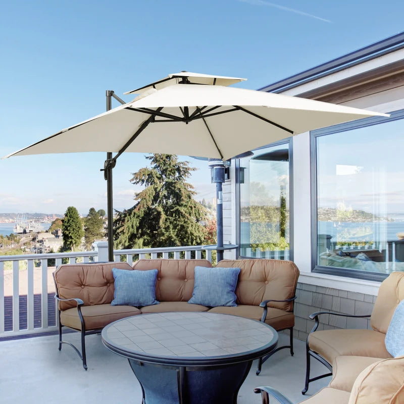 Outsunny Steel Frame Outdoor Roma Cantilever Umbrella, Weighted Base and Cover Included