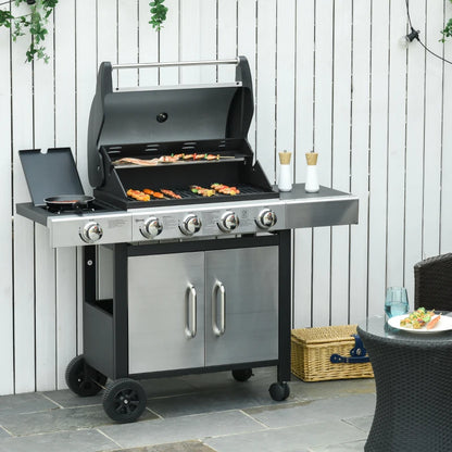 Outsunny Gas Barbecue Grill 4+1 Burner Garden Smoker BBQ Trolley