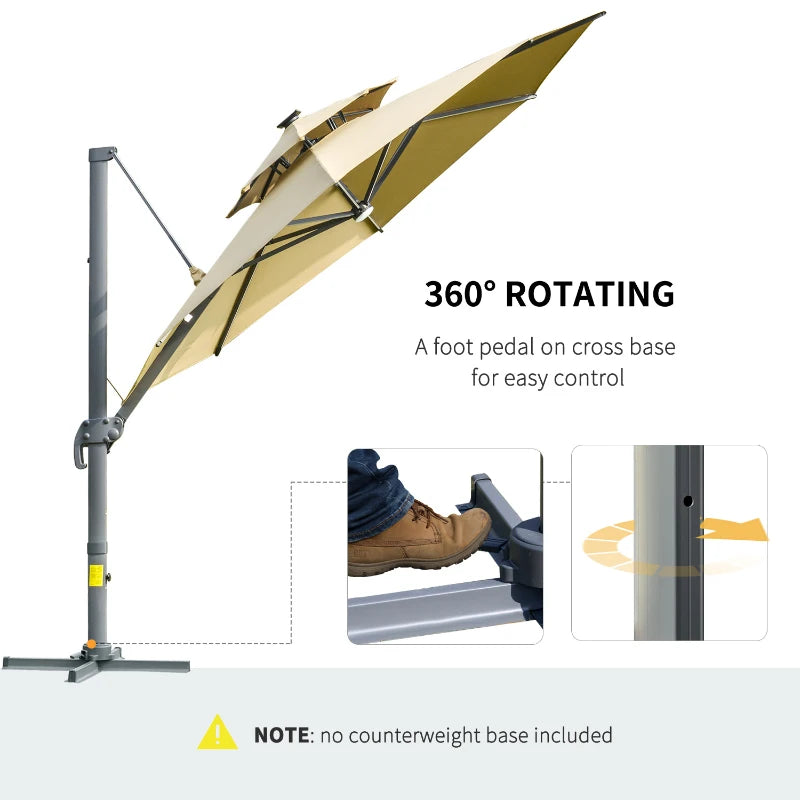 Outsunny 3m Cantilever Parasol w/ Solar Lights Power Bank Base 360°