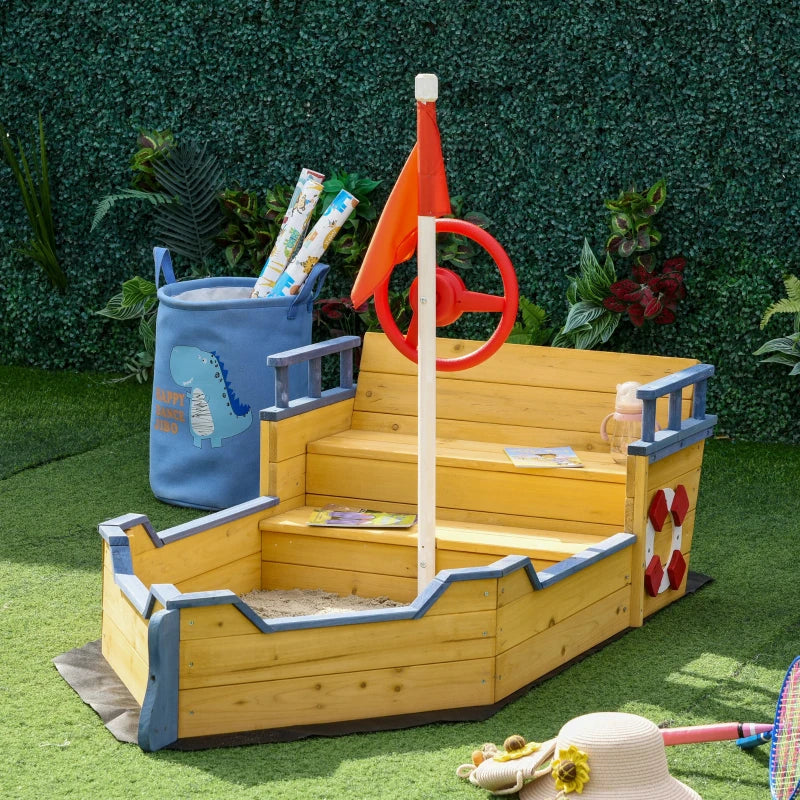 Outsunny Kids Wooden Sandbox Pirate Ship