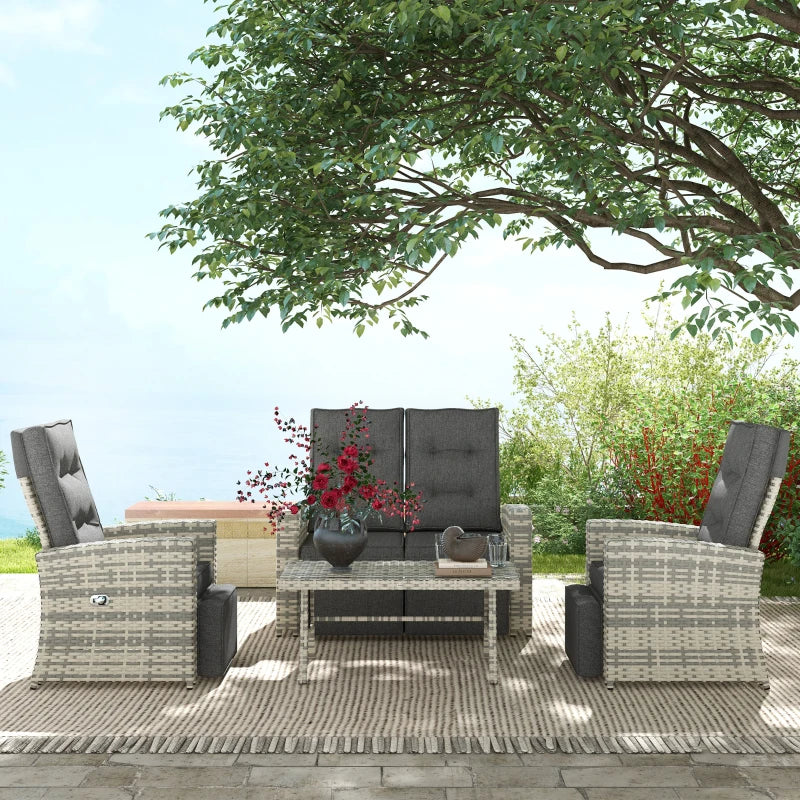 Outsunny 4 Piece Rattan Garden Furniture Set Outdoor Sofa Sectional Set