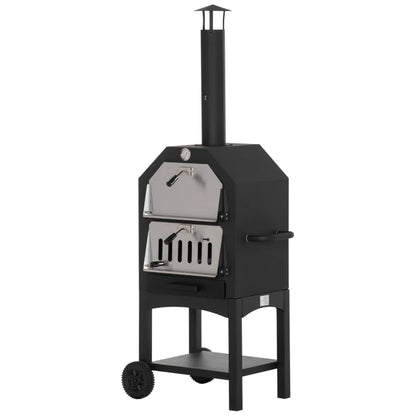 Outsunny Outdoor Garden Pizza Oven Charcoal BBQ Grill 3-Tier Freestanding