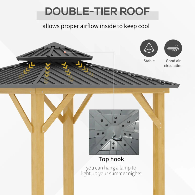 Outsunny 3x(3)M Outdoor Hardtop Gazebo Canopy with 2-Tier Roof and Solid Wood Frame