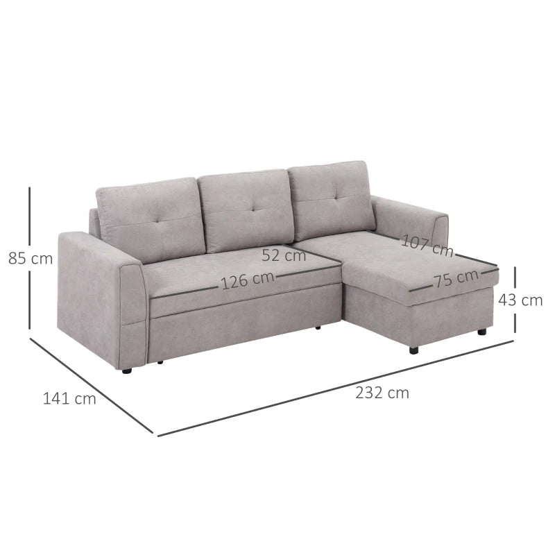 HOMCOM Linen-Look 'L' Storage Sofa Bed