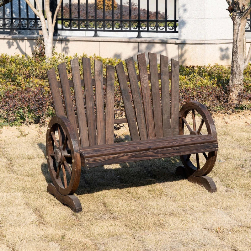 Outsunny Fir Logs Love Seats with Wheel-Shaped Armrests