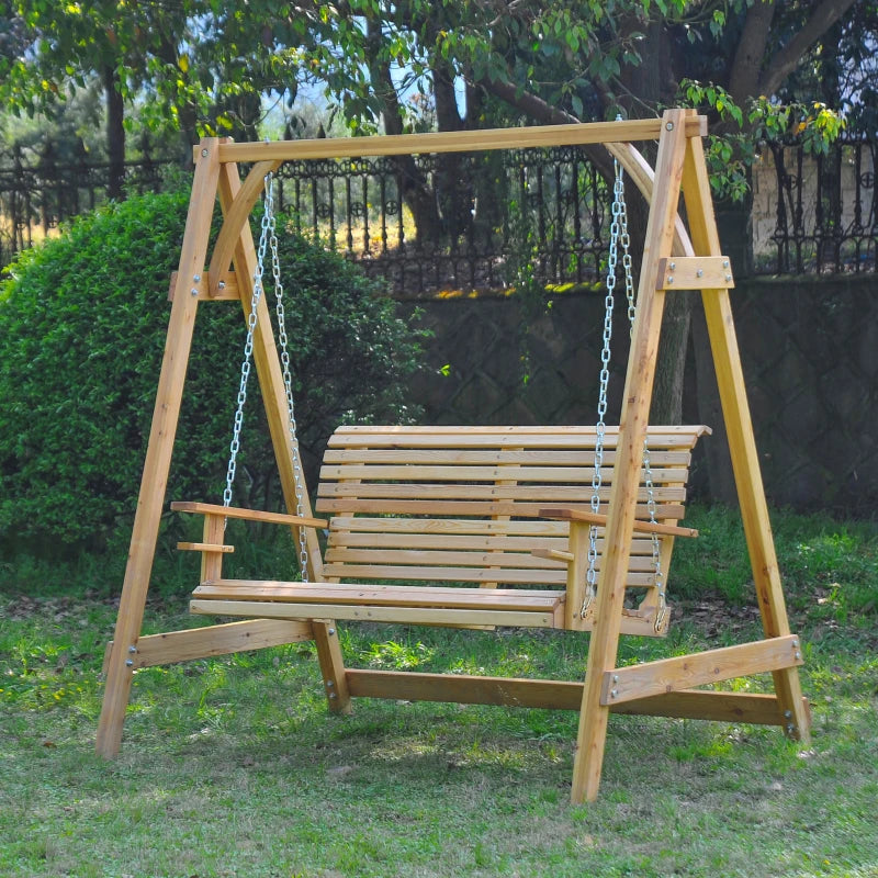 Outsunny 2 Seater Garden Swing Seat Larch Wood Swing Chair Hammock Bench Lounger