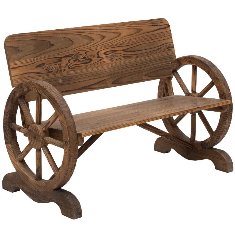 Outsunny Fir Wood 2-Seater Wagon Wheel Bench