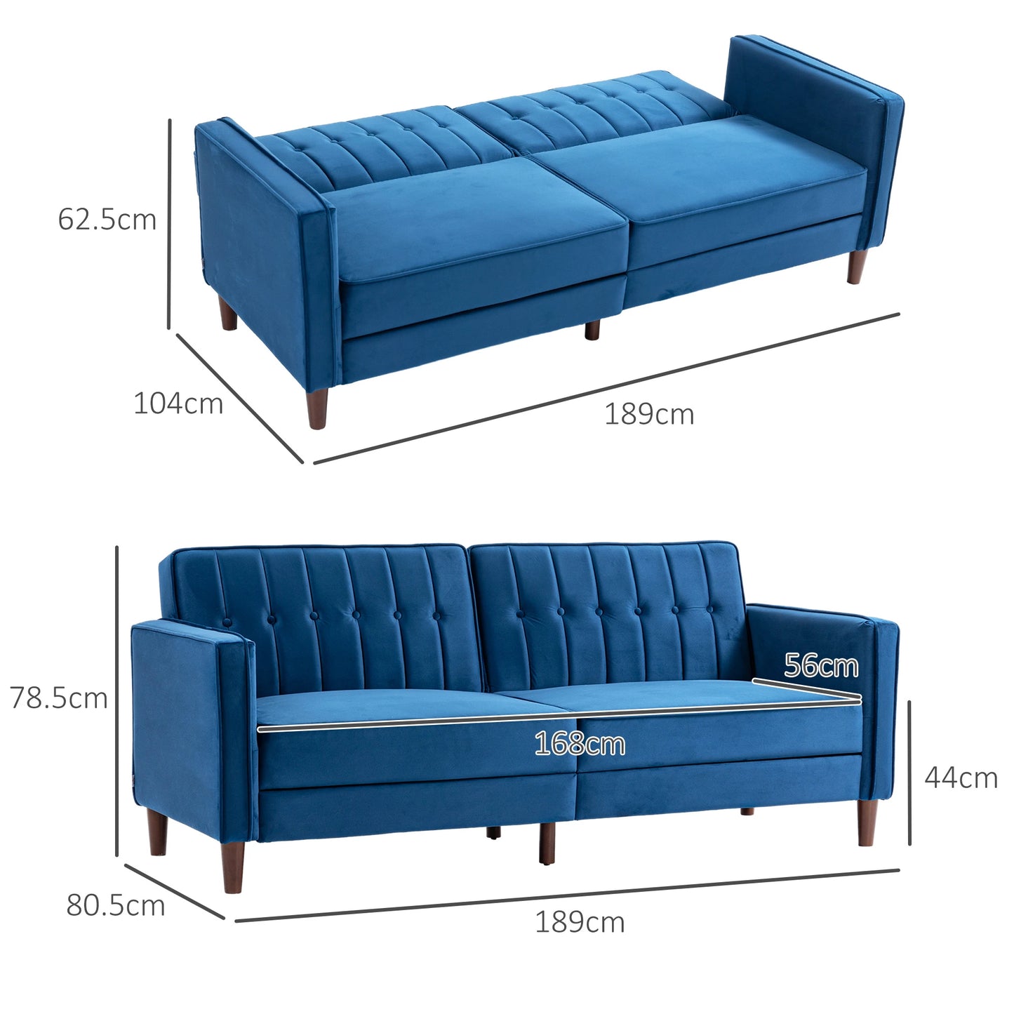 HOMCOM Velvet-Feel Three-Seater Sofa Bed