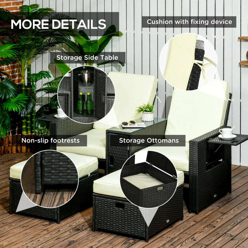 Outsunny 5PC PE Rattan Sun Lounger