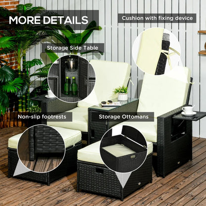 Outsunny 5PC PE Rattan Sun Lounger