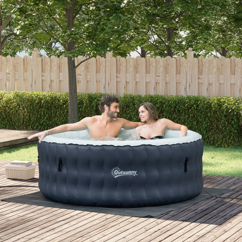 Outsunny Round Hot Tub Inflatable Spa Outdoor Bubble Spa Pool with Pump