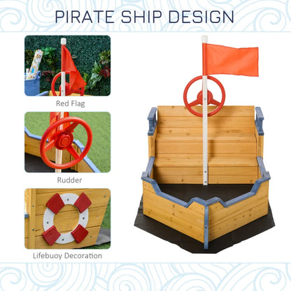 Outsunny Kids Wooden Sandbox Pirate Ship