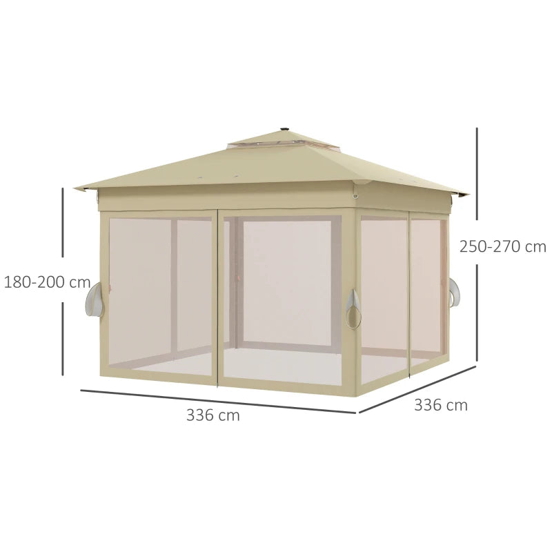 Outsunny 3 x 3(m) Pop Up Gazebo Party Tent with Solar-Powered LED Lights