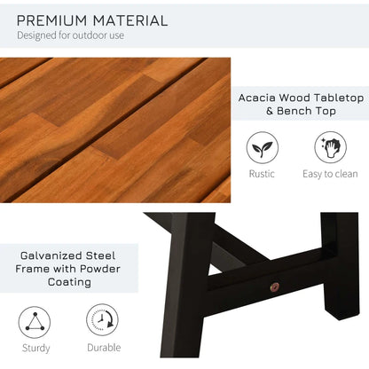 Outsunny Garden 3 Pieces Acacia Wood Picnic Table and 2 Benches