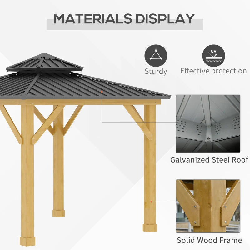 Outsunny 3x(3)M Outdoor Hardtop Gazebo Canopy with 2-Tier Roof and Solid Wood Frame