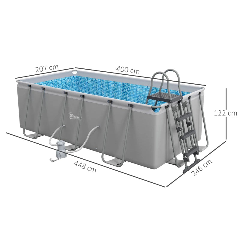 Outsunny Rectangle Steel Frame Swimming Pool with Ladder and Pump