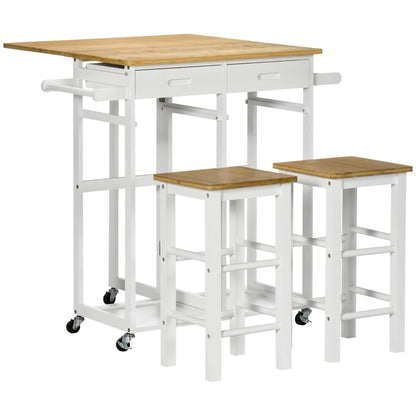 HOMCOM Kitchen Island Set with 2 Stools