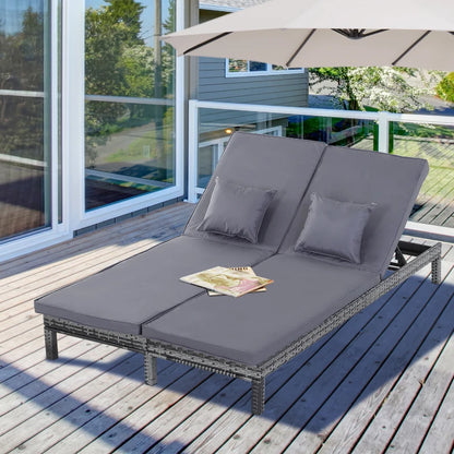 Outsunny 2 Seater Rattan Lounger Adjustable Double Chaise Chair Loveseat