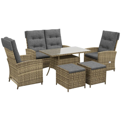 Outsunny Six-Piece Rattan Garden Set, with Reclining Chairs