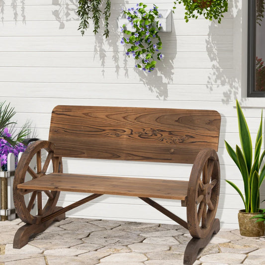 Outsunny Fir Wood 2-Seater Wagon Wheel Bench