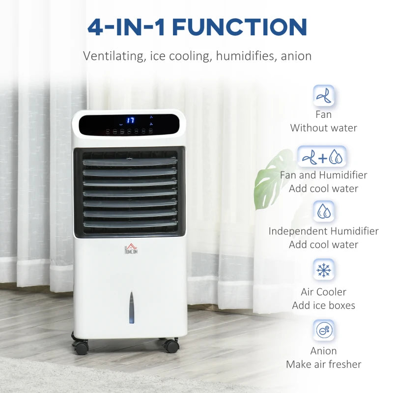 HOMCOM Mobile Air Cooler, 12L Tank Evaporative Ice Cooling Fan Water Conditioner Humidifier Unit with 3 Modes